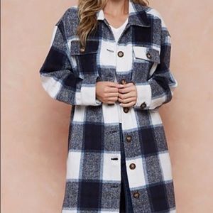 Navy Blue plaid long shacket